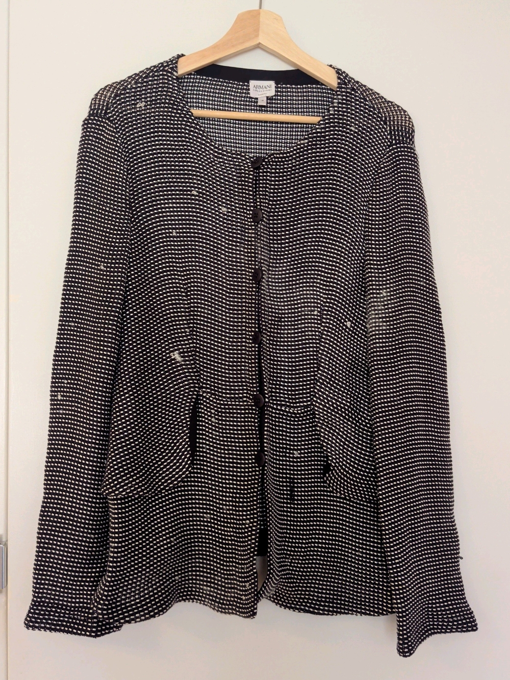 Armani Collezioni Black and White Textured Button-Up Jacket